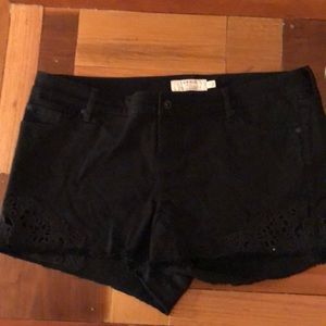 Black Denim Shorts with Lace Detailing